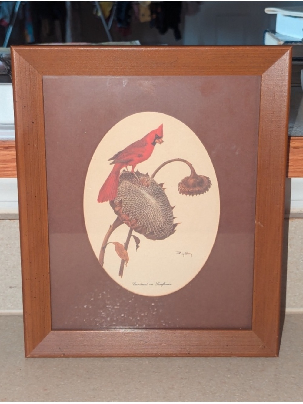Vintage Ray Harm Cardinal on Sunflower Framed Lithograph